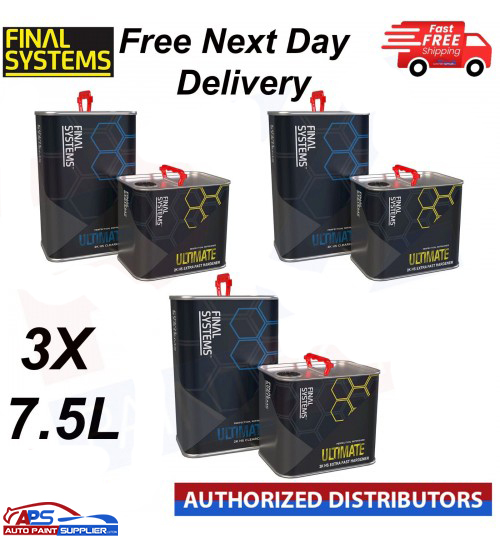 3X FINAL SYSTEMS ULTIMATE CLEARCOAT LACQUER WITH EXTRA FAST HARDENER 7.5LTR KIT